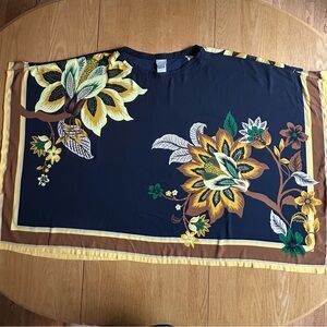 Chico's Floral Print Poncho Style Blouse - Blue and Yellow